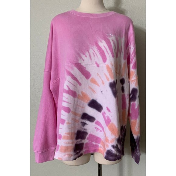 Victoria Secret PINK Varsity Crew Swearshirt Fuchsia Tie Dye Large NWT - Picture 1 of 10
